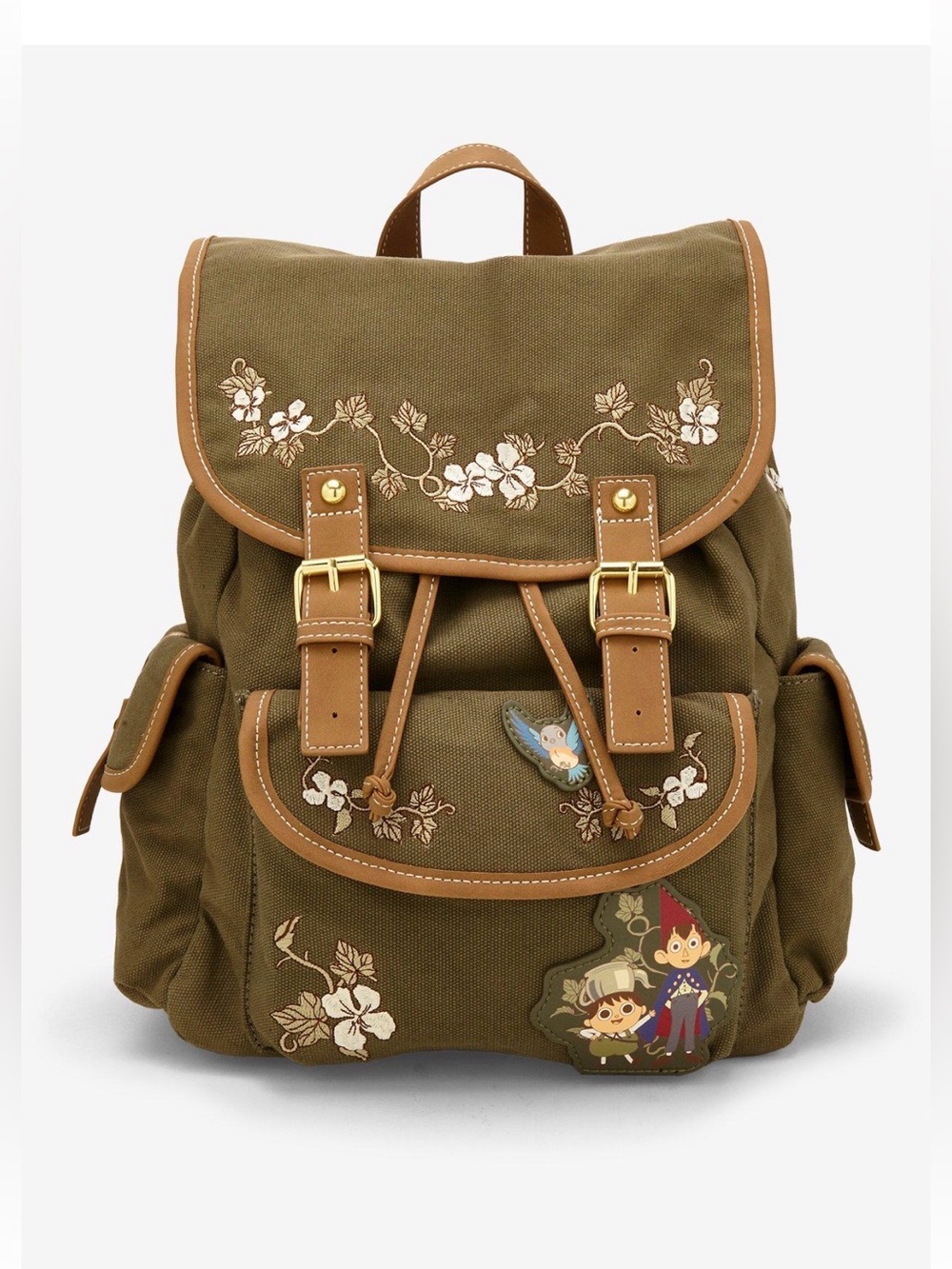 New Over The Garden Wall Olive Floral Embroidered Backpack.
